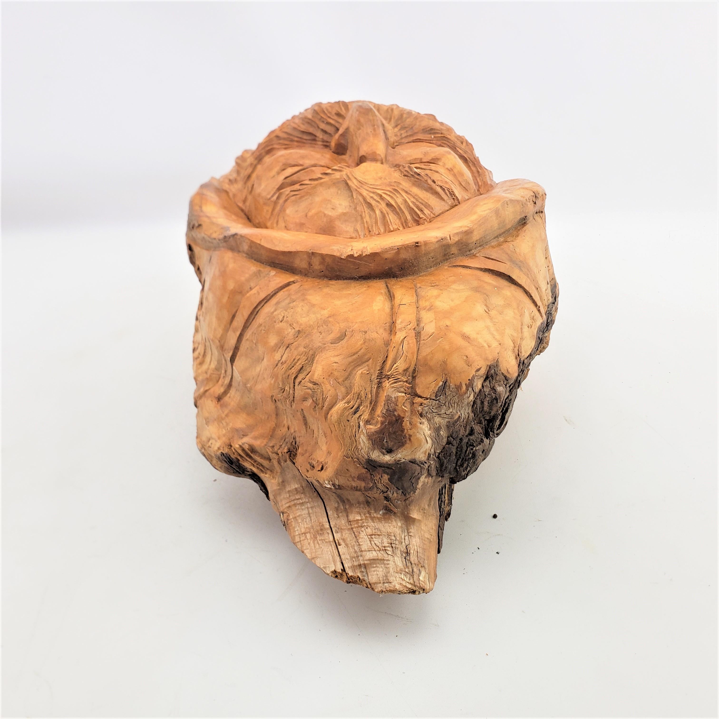Hand-Carved Vintage Signed Quebec Folk Art Carved Burlwood Wall Sculpture of a Bearded Man For Sale