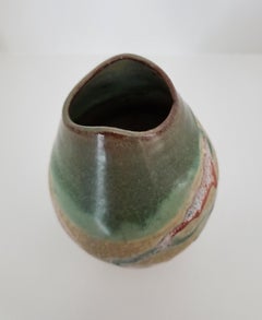 Vintage Signed Raku Terracotta Pottery Vase