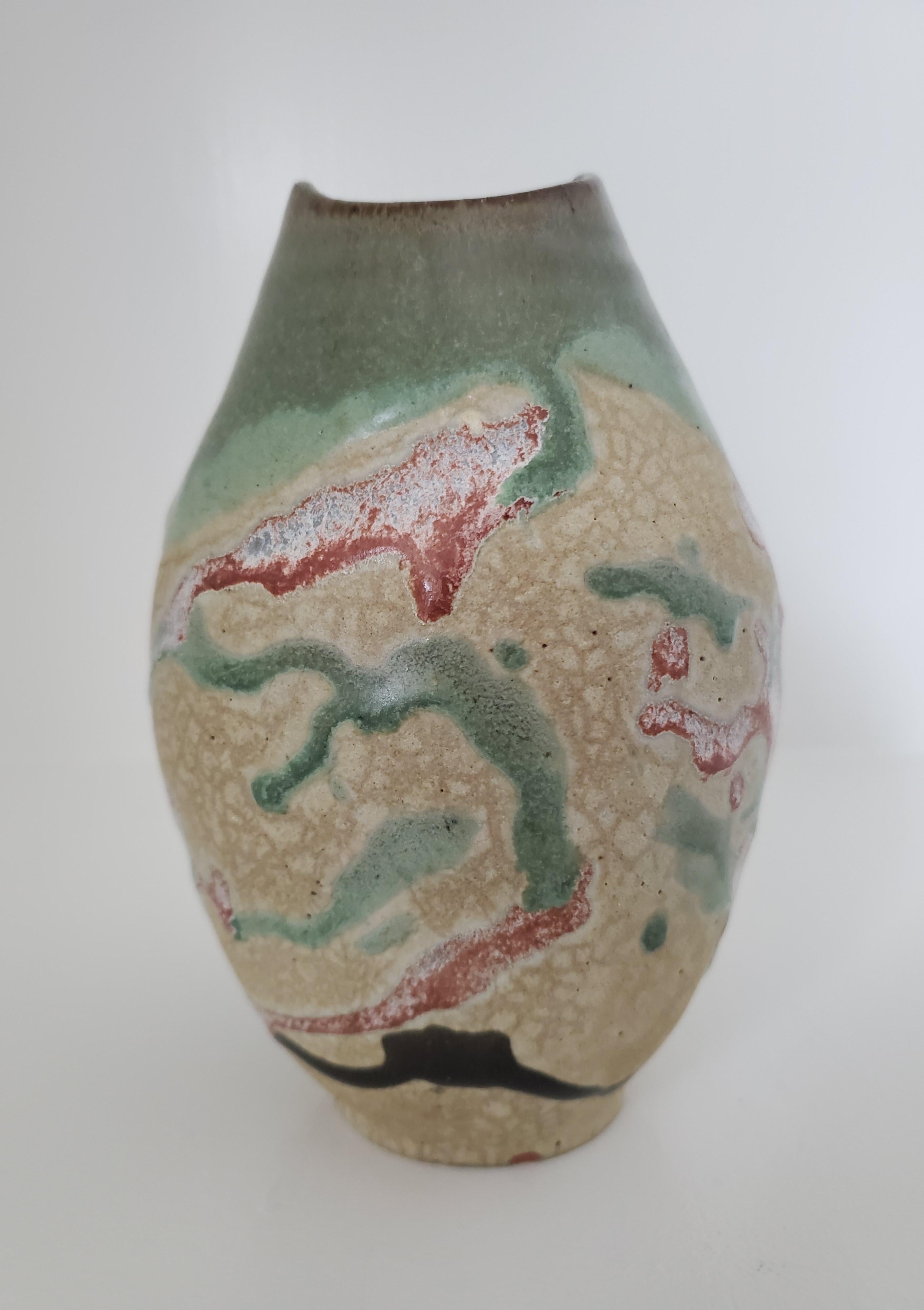 Mid-Century Modern Vintage Signed Raku Terracotta Pottery Vase