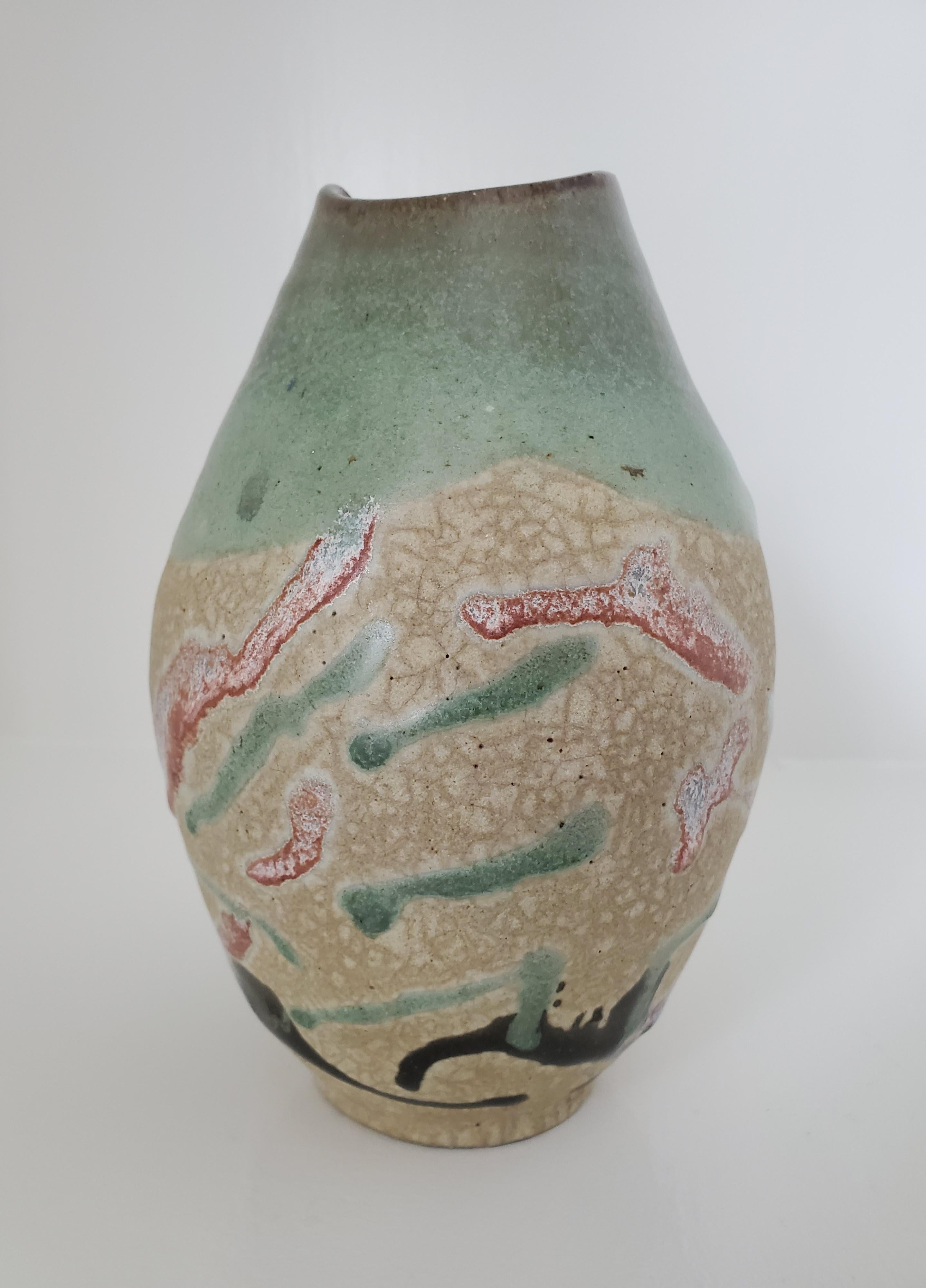 Vintage Signed Raku Terracotta Pottery Vase In Good Condition In Nova Scotia, NS