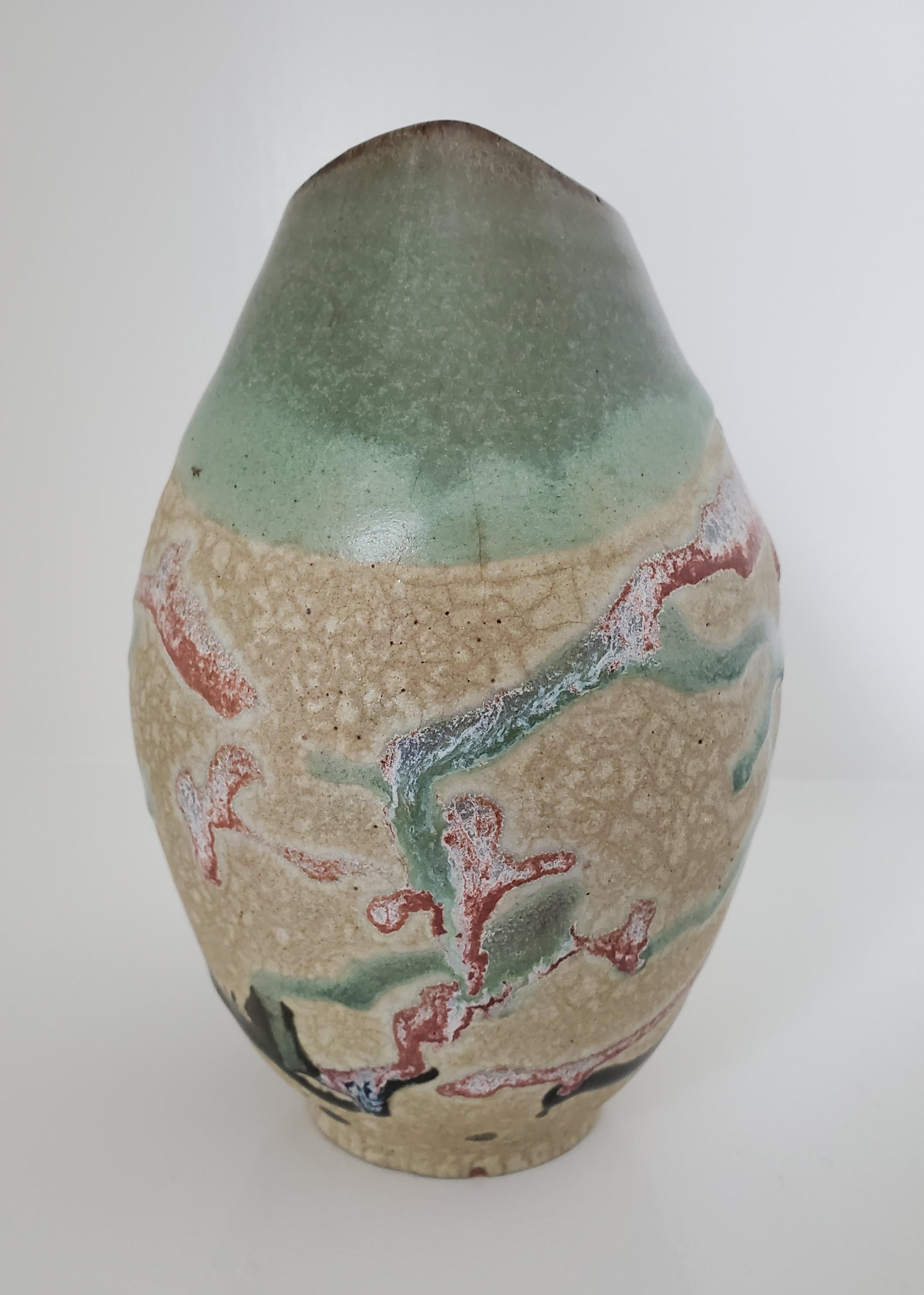 20th Century Vintage Signed Raku Terracotta Pottery Vase