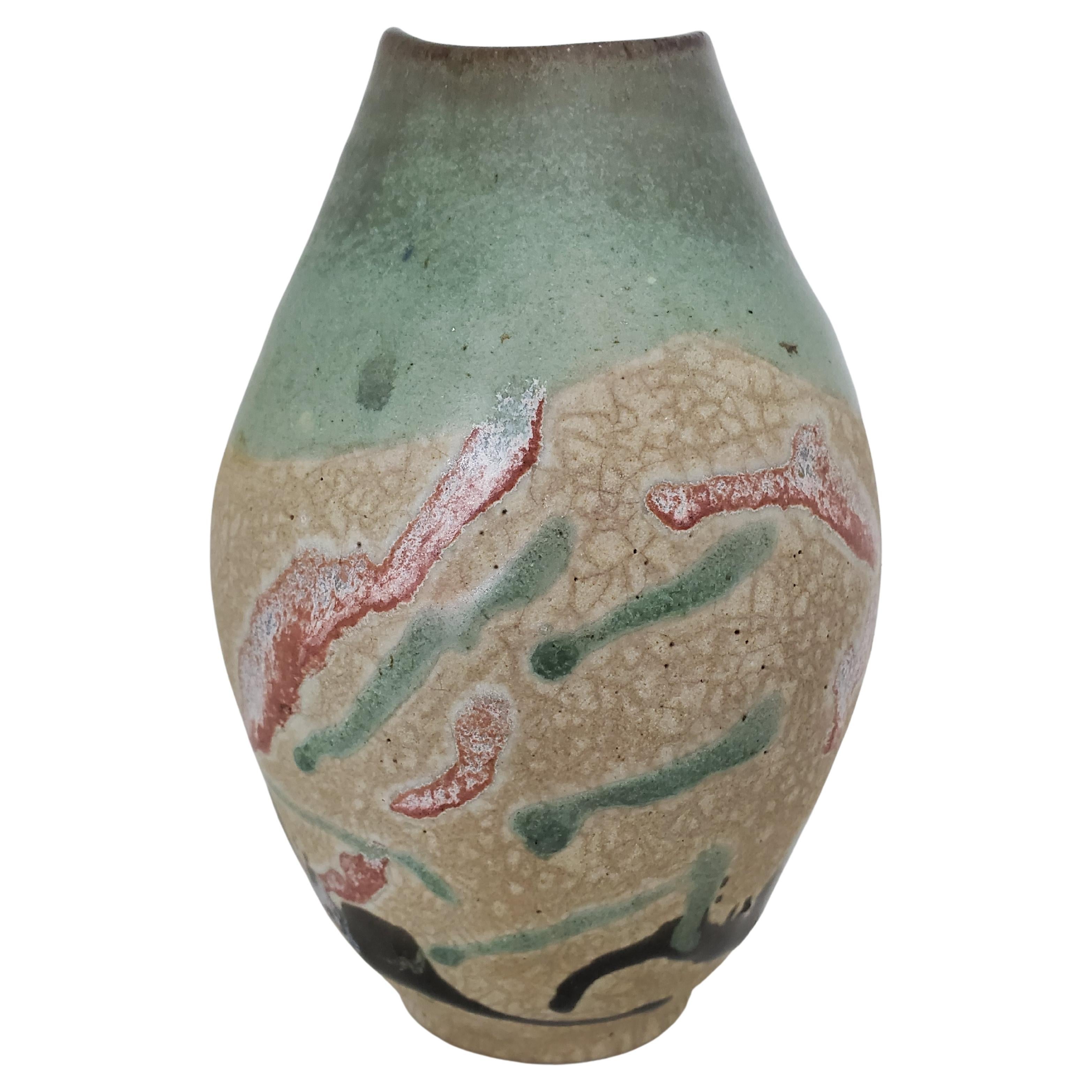 Vintage Signed Raku Terracotta Pottery Vase