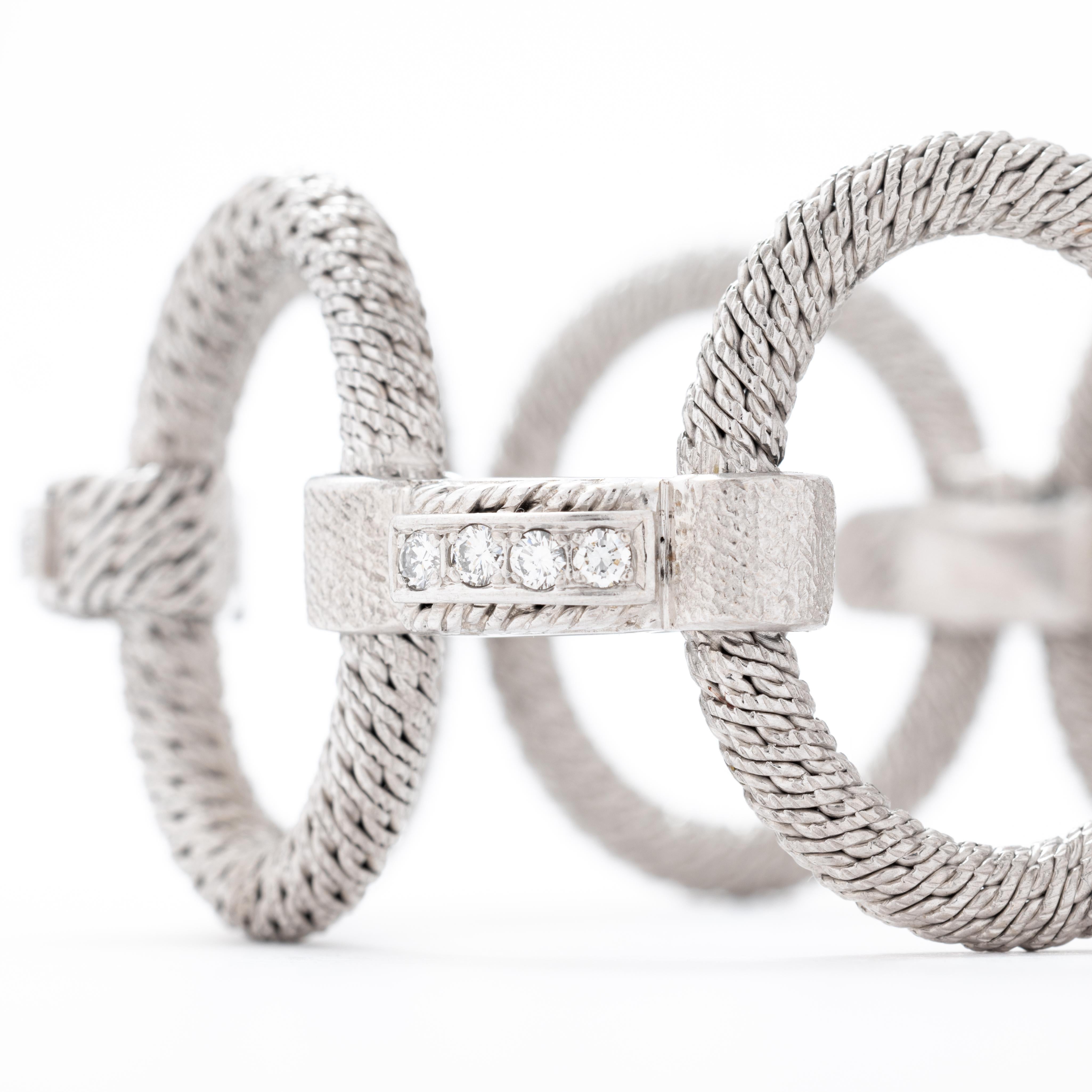Vintage Signed Rare Georges Lenfant 18k White Gold and 2.60cts Diamonds Woven Bracelet c.1960 
Made in France 
7” length / 101.3 grams

Maker: Signed Georges Lenfant
Period: Mid-Century
Year: c. 1960s
Material: 18k White Gold and 2.60cts Diamonds