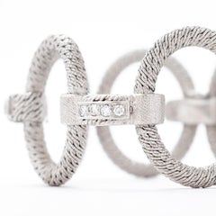 Vintage Signed Rare Georges Lenfant 18k WG and 2.60cts Diamonds Woven Bracelet