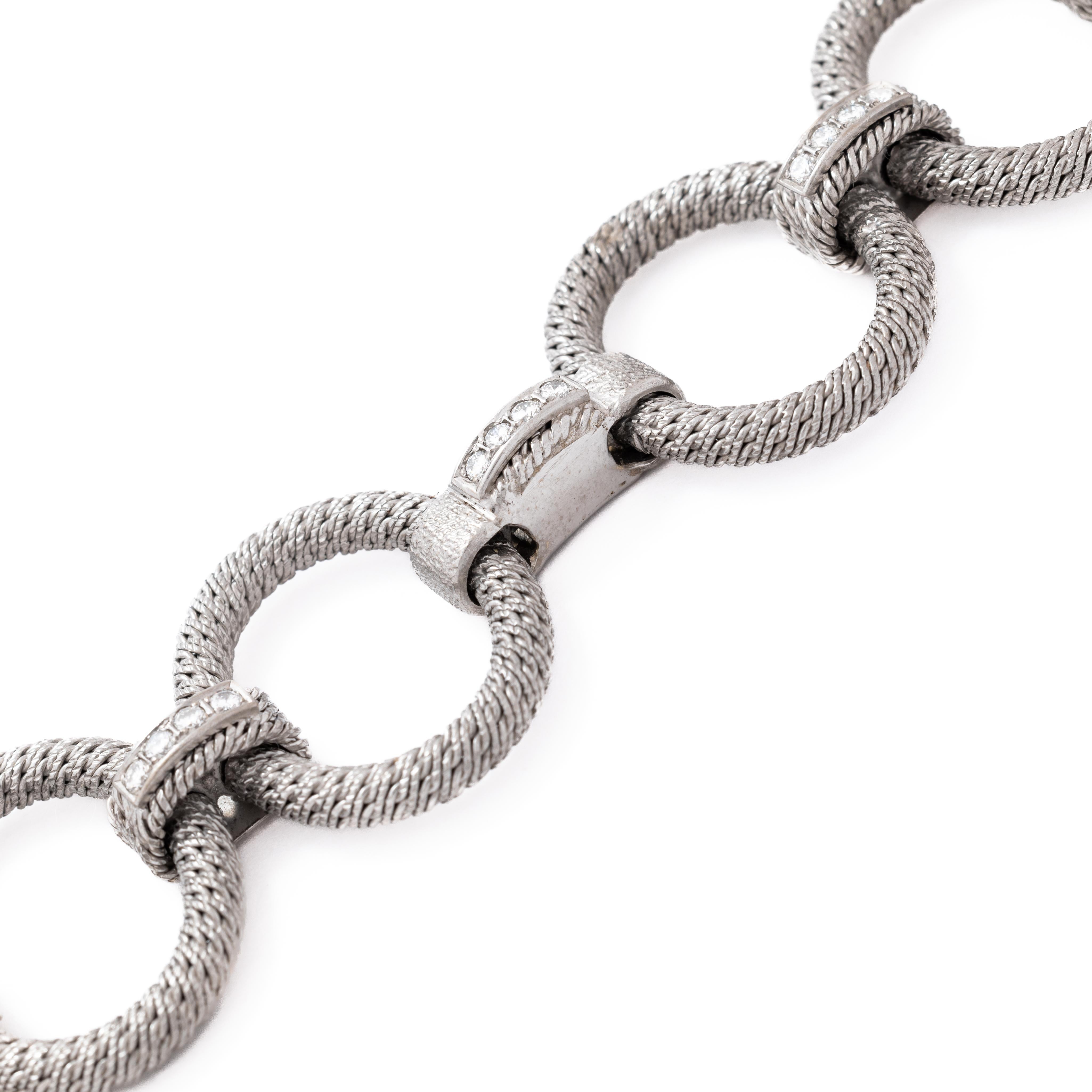 Vintage Signed Rare Georges Lenfant 18k WG and 2.60cts Diamonds Woven Bracelet For Sale 4