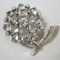 Vintage Signed Reja Crystal Floral Brooch