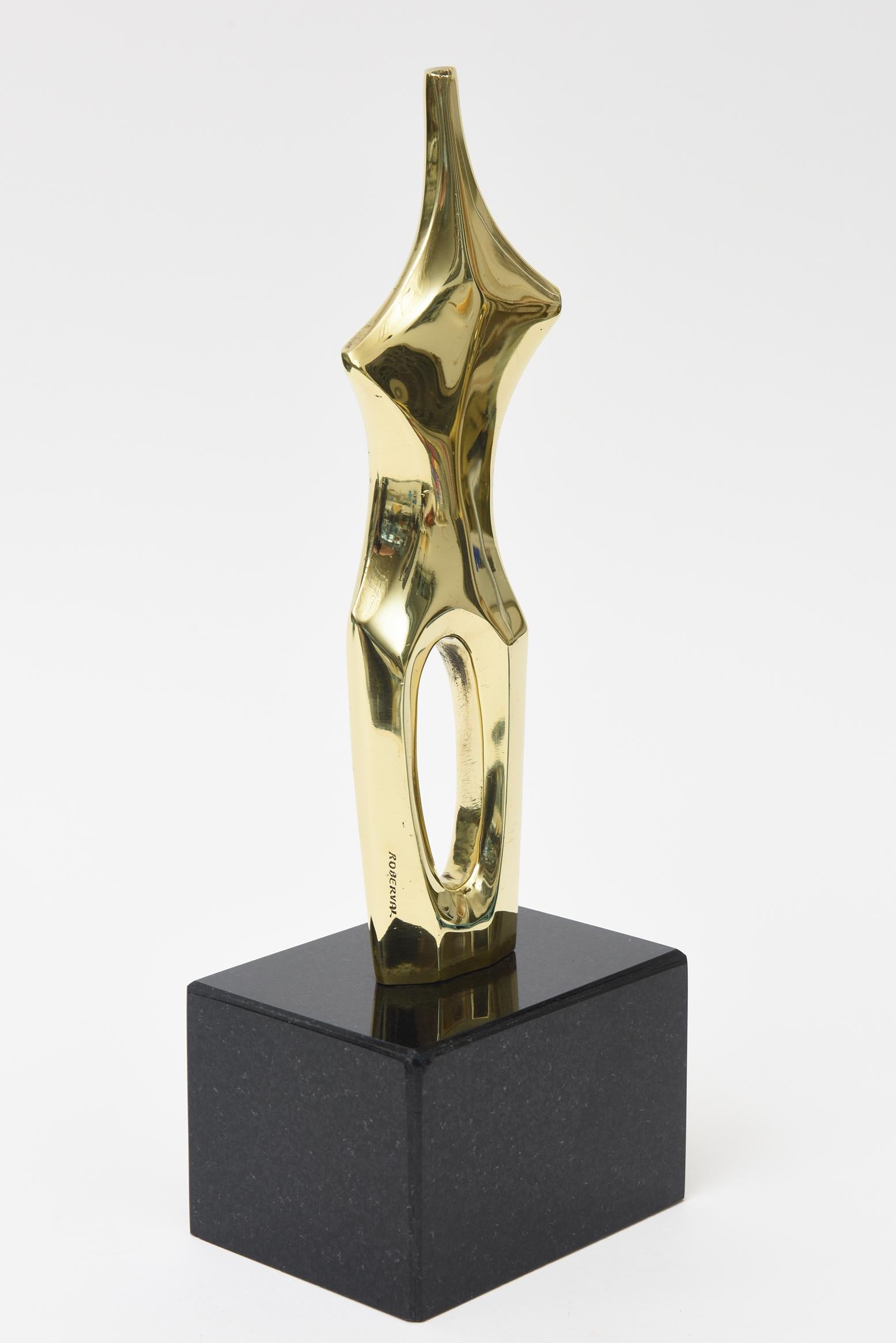 Scultura femminile figurativa in bronzo d'epoca firmata Roberval, base in granito nero in vendita 4