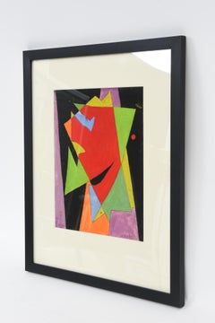 Vintage Firmado Rolph Scarlett Acrílico Sobre Papel Enmarcado Rojo, Naranja, Morado, Verde