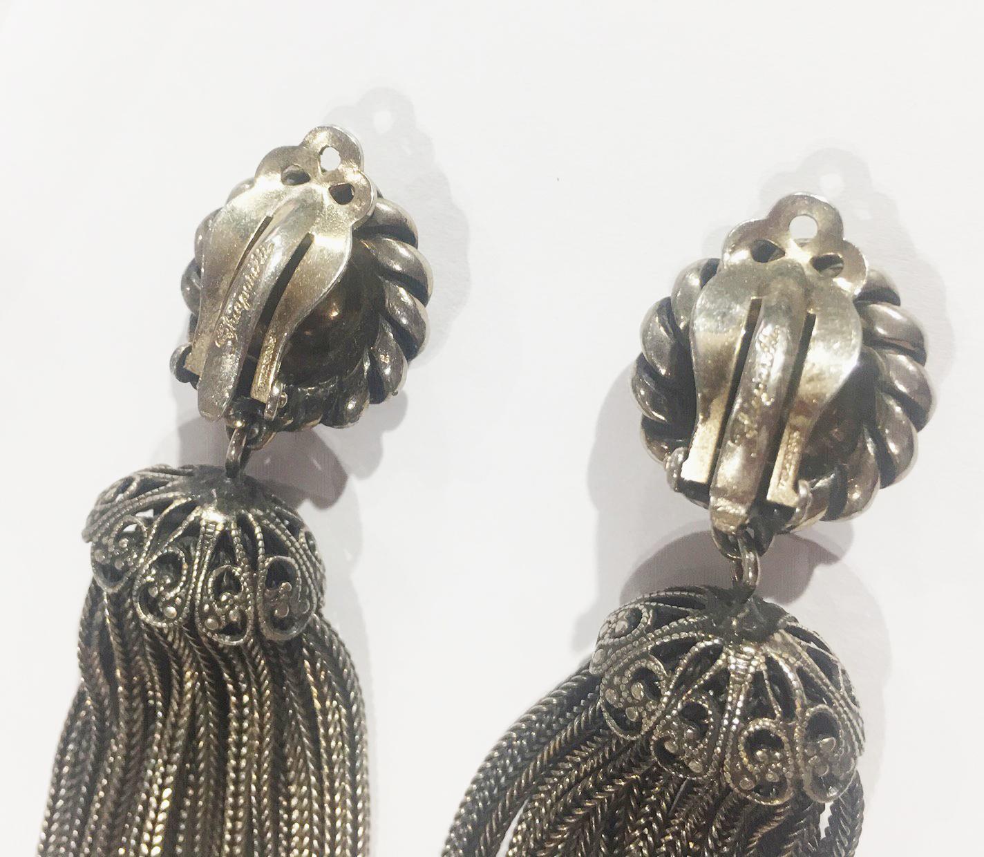 Women's Vintage Signed Schiaparelli Tassel Earrings and Silk Scarf Estate Finds