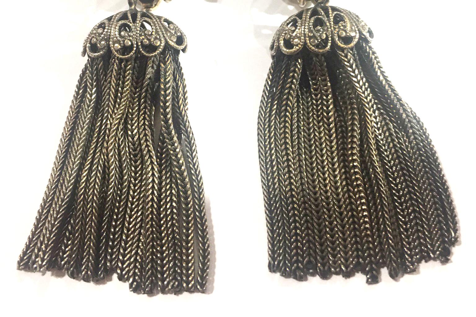 Vintage Signed Schiaparelli Tassel Earrings and Silk Scarf Estate Finds 1