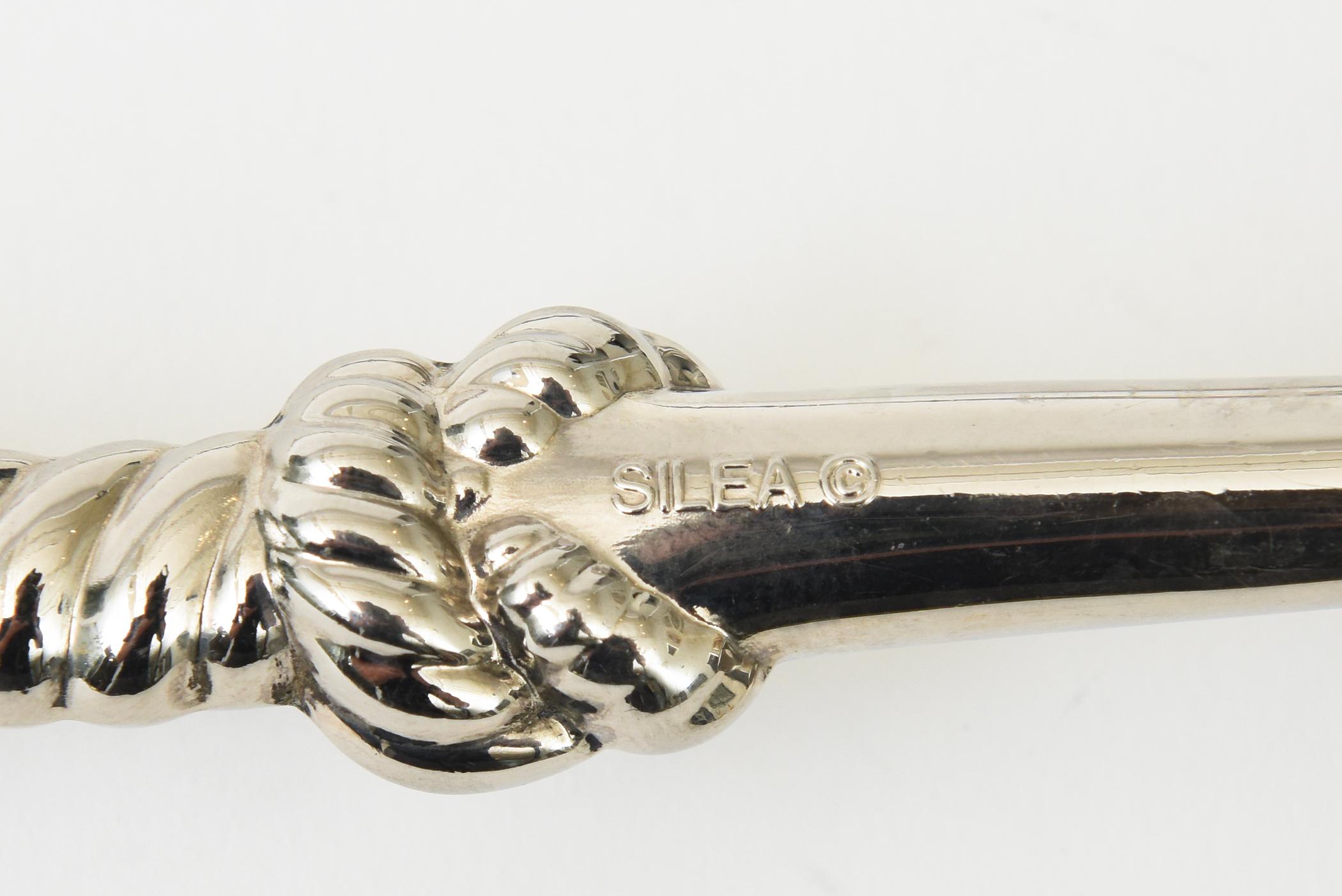 Vintage Signed Silea Silver-Plate Tasseled Salad Servers Or Serving Pieces Pair For Sale 3