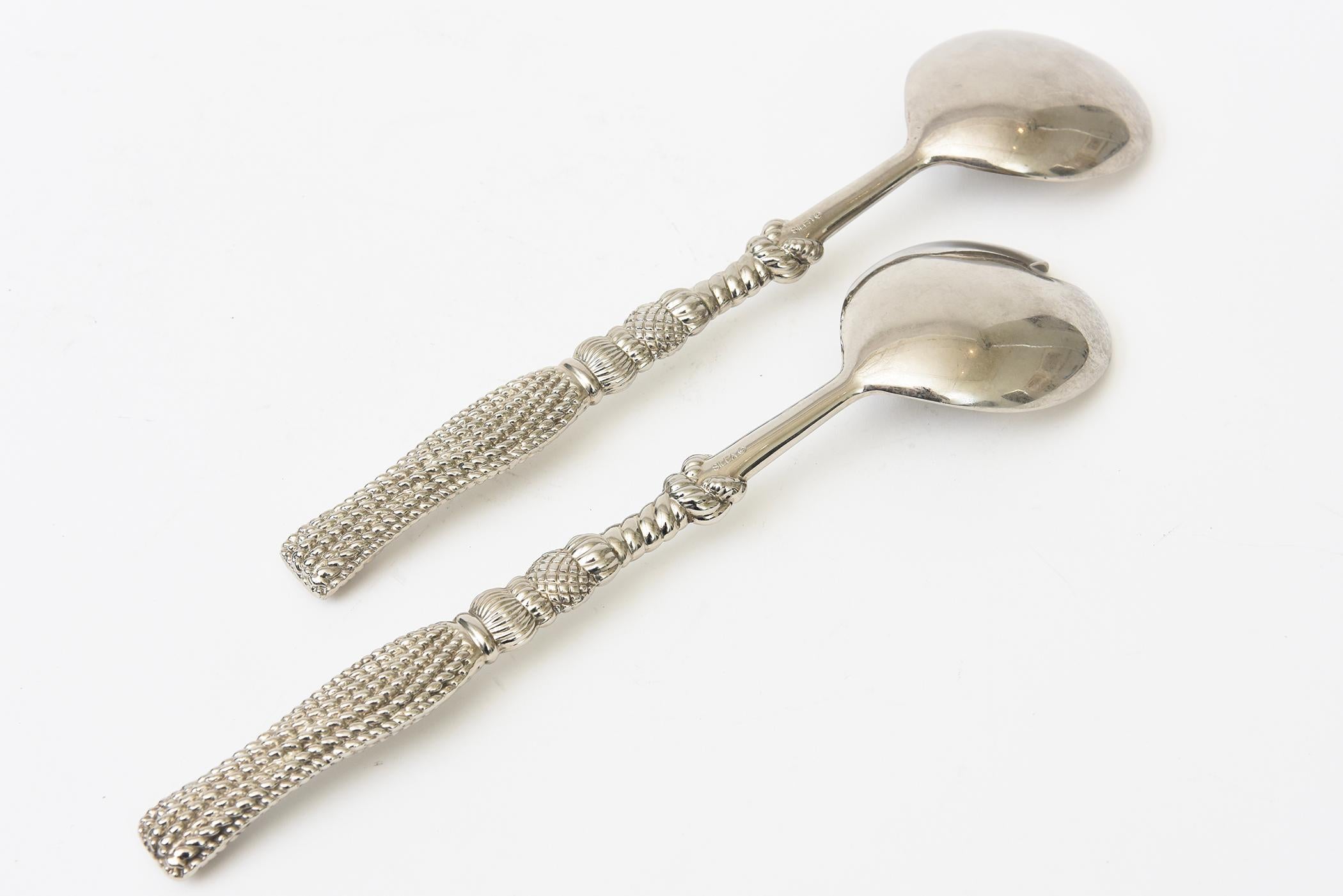 Vintage Signed Silea Silver-Plate Tasseled Salad Servers Or Serving Pieces Pair For Sale 5