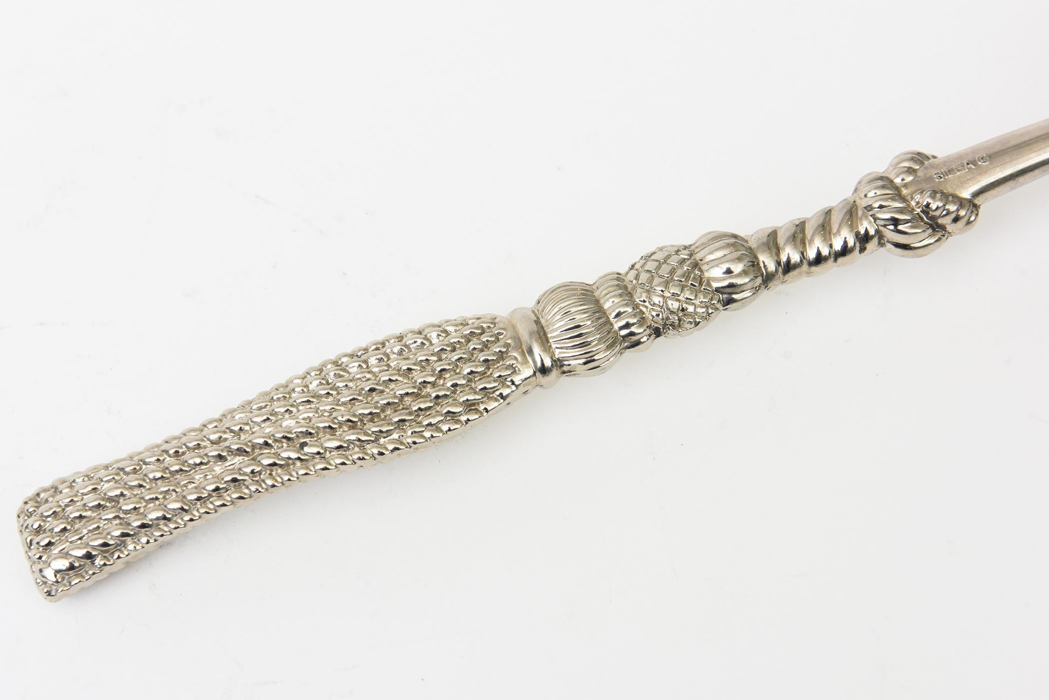 Modern Vintage Signed Silea Silver-Plate Tasseled Salad Servers Or Serving Pieces Pair For Sale