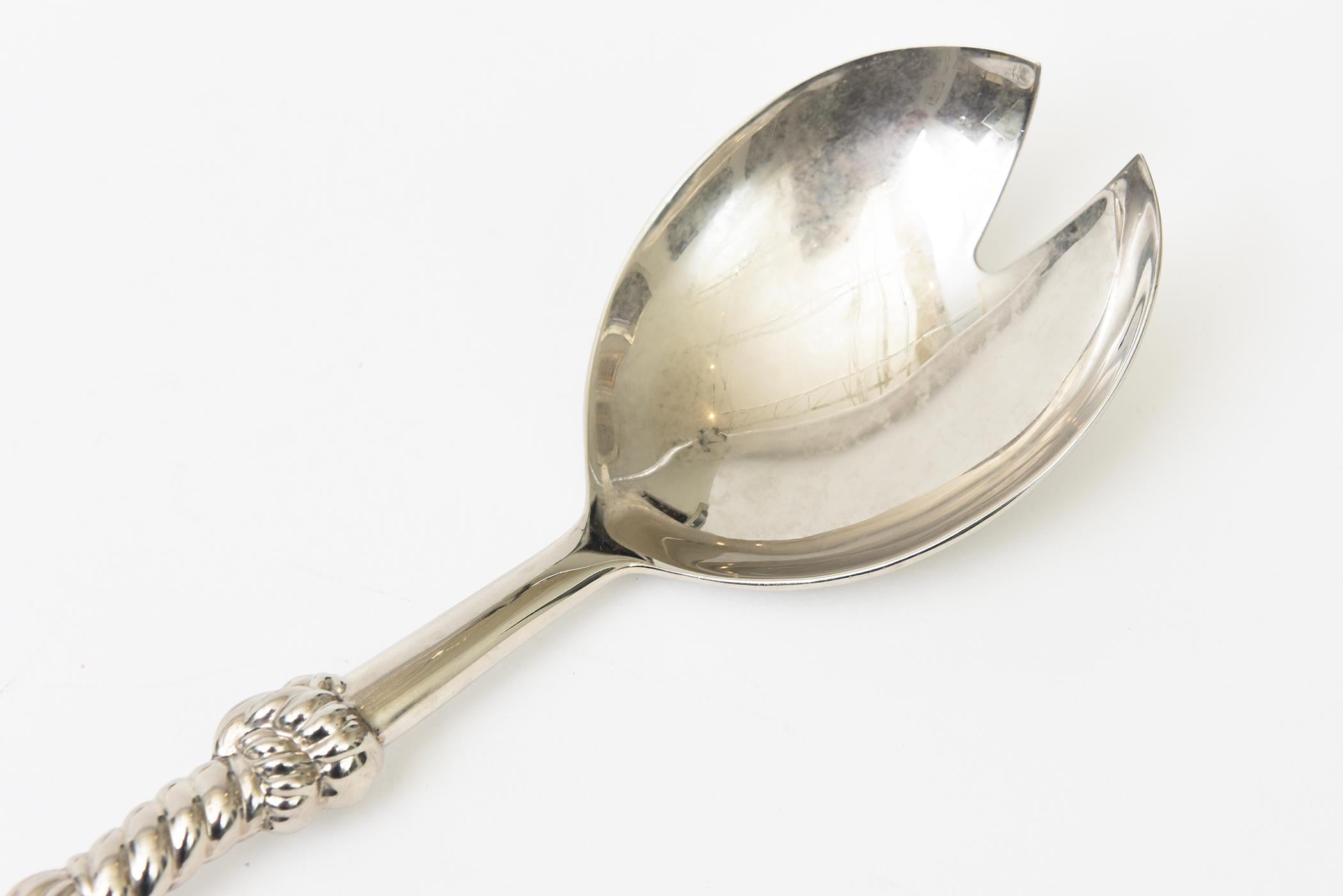 Late 20th Century Vintage Signed Silea Silver-Plate Tasseled Salad Servers Or Serving Pieces Pair For Sale