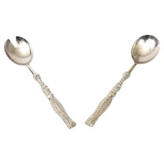 Vintage Signed Silea Silver-Plate Tasseled Salad Servers Or Serving Pieces Pair