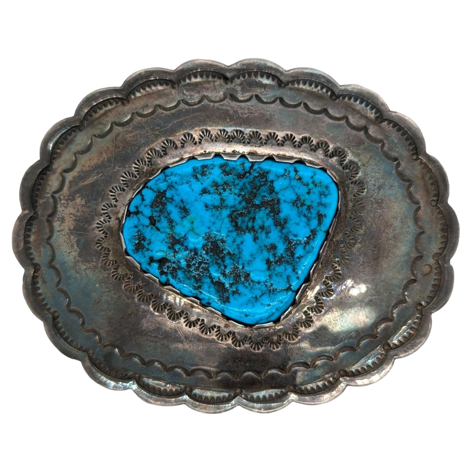 Vintage Signed Stabilized Turquoise Belt: A Mid-Century Modern Statement Piece For Sale