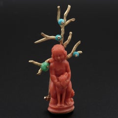 Vintage Signed Sterlè Coral Child & Dog one off brooch