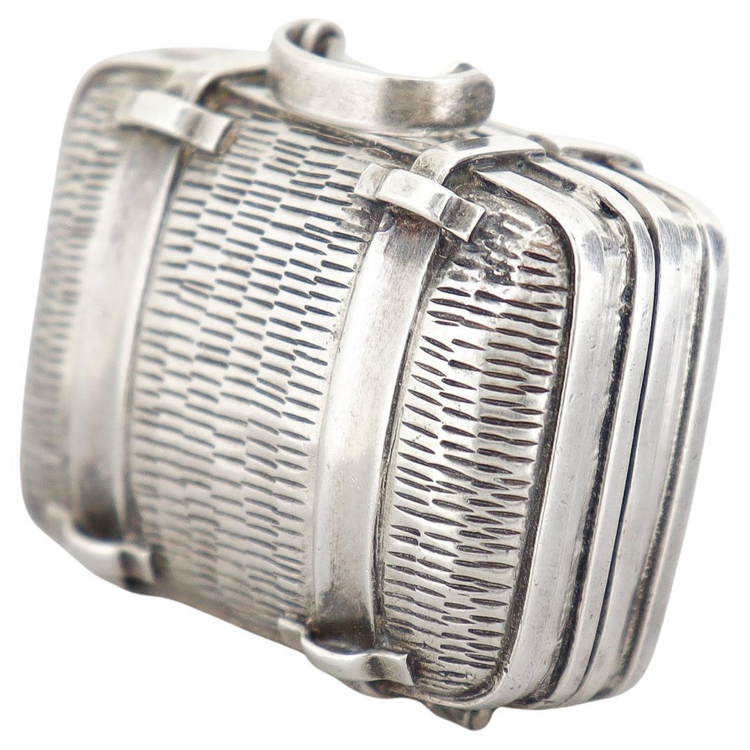 Vintage Signed Sterling Silver Miniature Suitcase Pill Box
