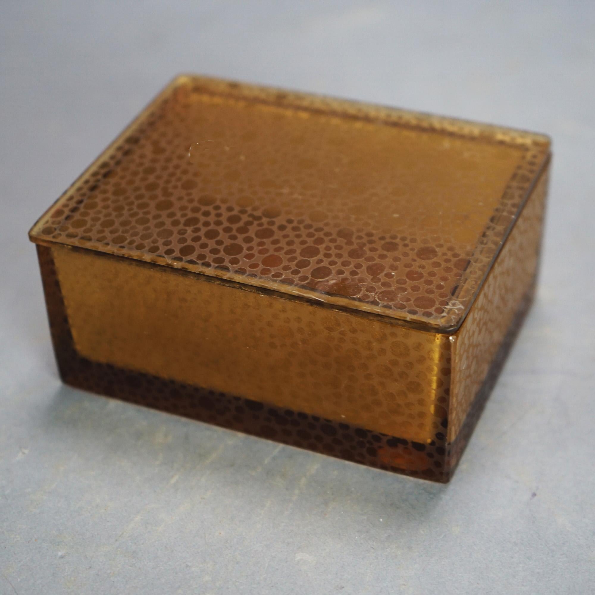 Arts and Crafts Vintage Signed Steuben Amber Art Glass Lidded Jewelry Box C1930