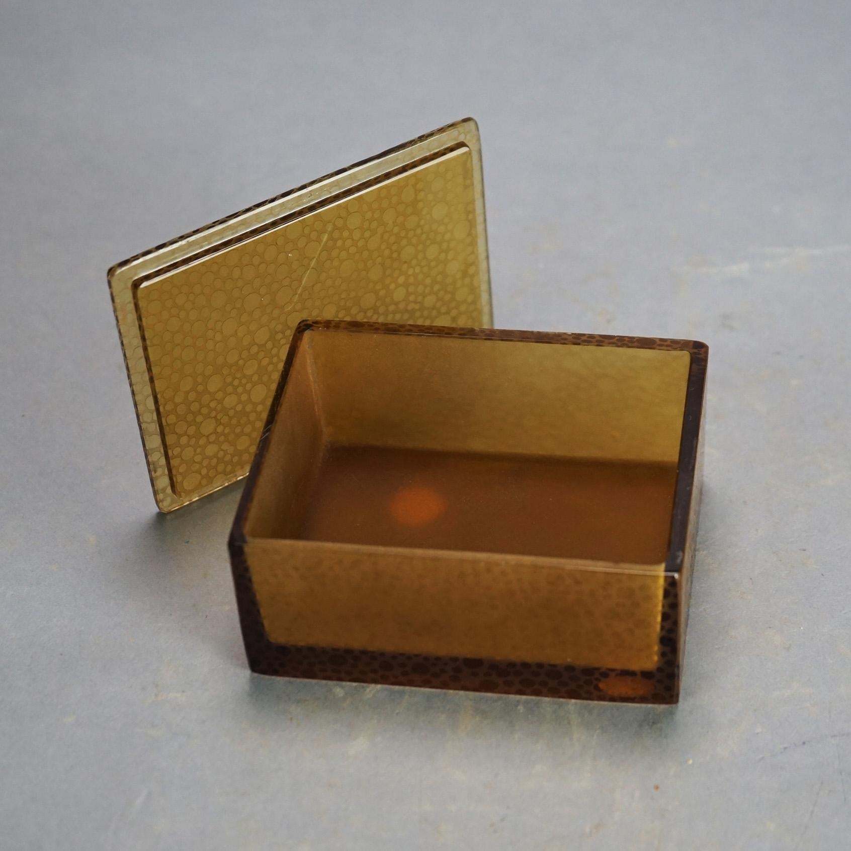 Vintage Signed Steuben Amber Art Glass Lidded Jewelry Box C1930 1