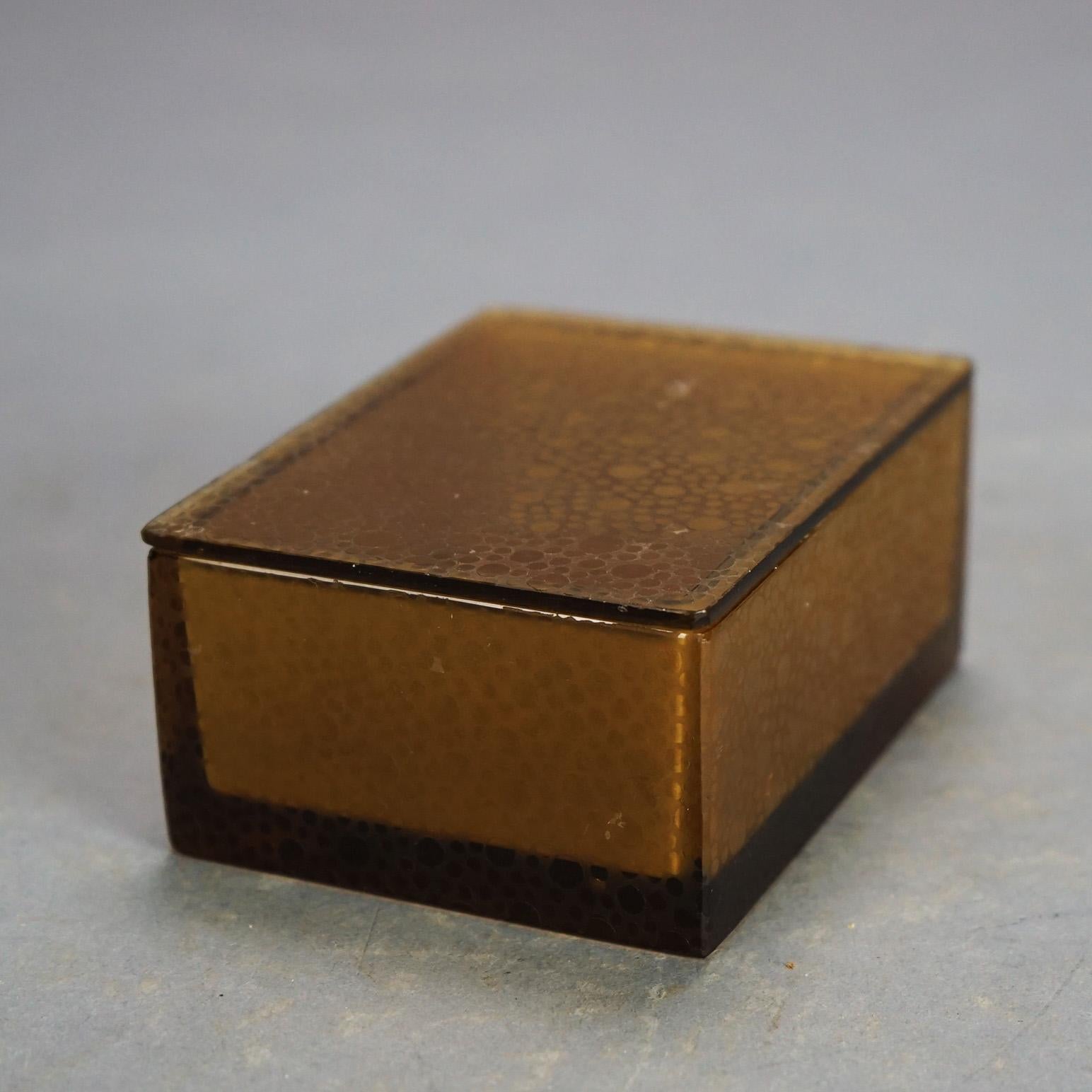 Vintage Signed Steuben Amber Art Glass Lidded Jewelry Box C1930 2