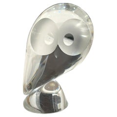 Vintage Signed Steuben Mid Century Modern Crystal Perched Owl Figurine