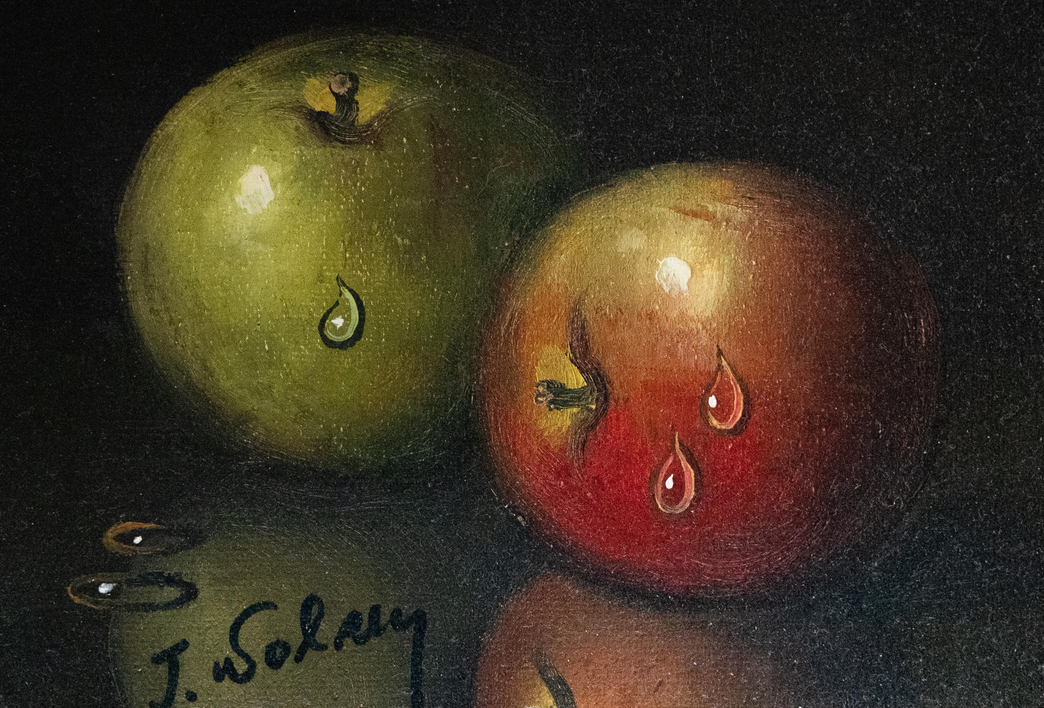 Inconnu Nature morte vintage signée Citrons et pommes, huile sur toile - une paire en vente
