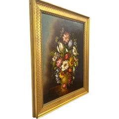 Vintage Signed Still Life Oil Painting – Decorative Floral Bouquet in Gilt Frame