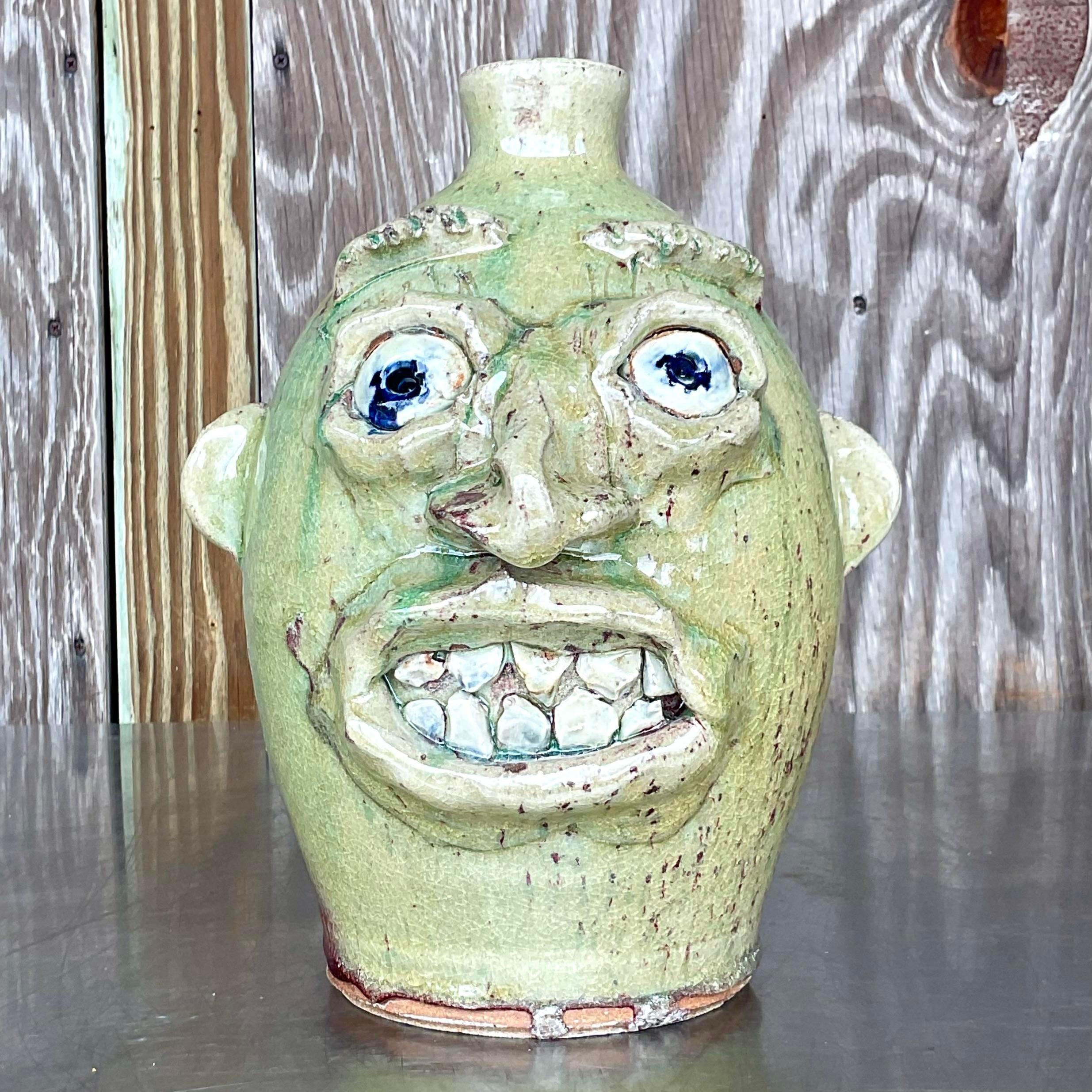 Signierter Studio Pottery Man Jug, Vintage (amerikanisch) im Angebot