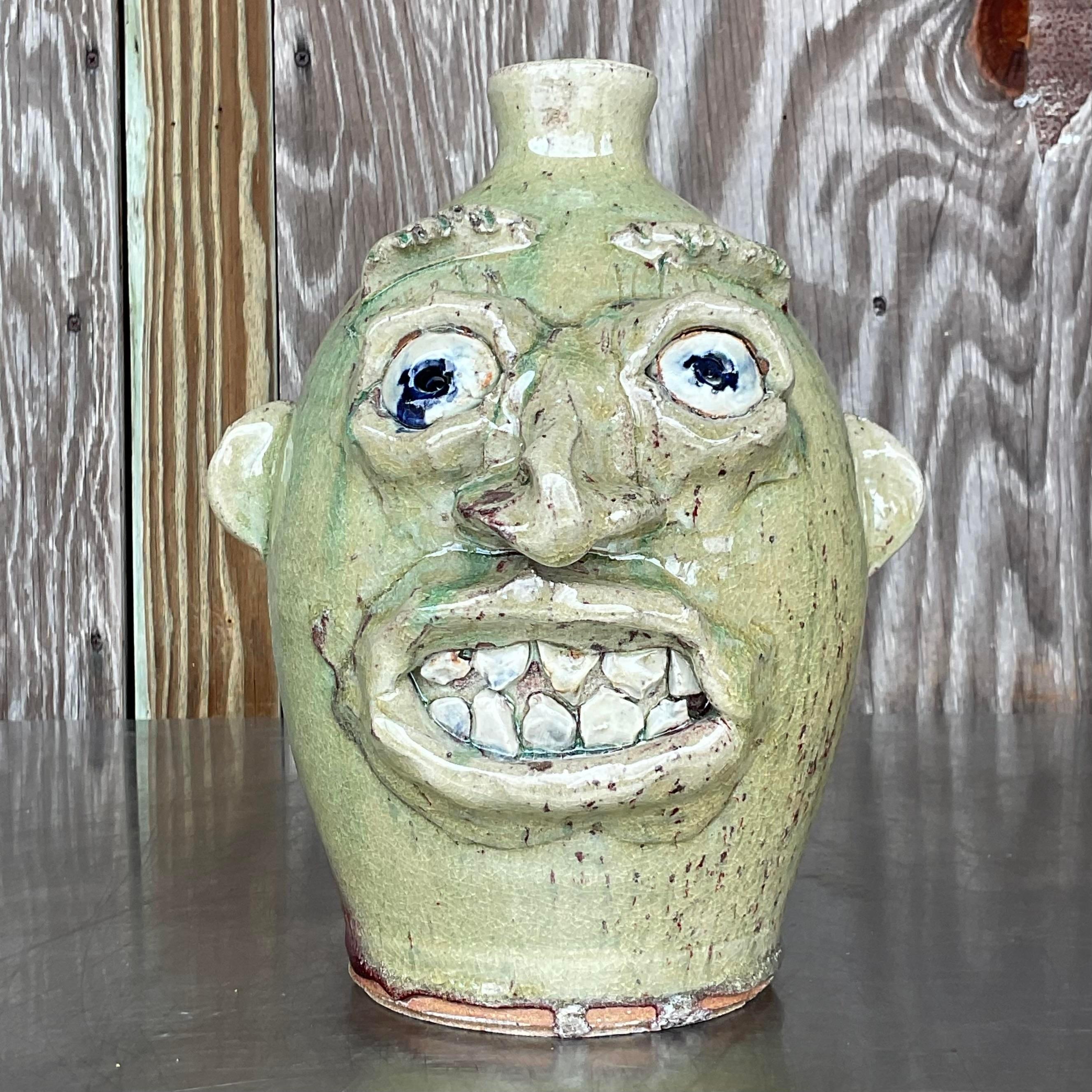 20th Century Vintage Signed Studio Pottery Man Jug For Sale