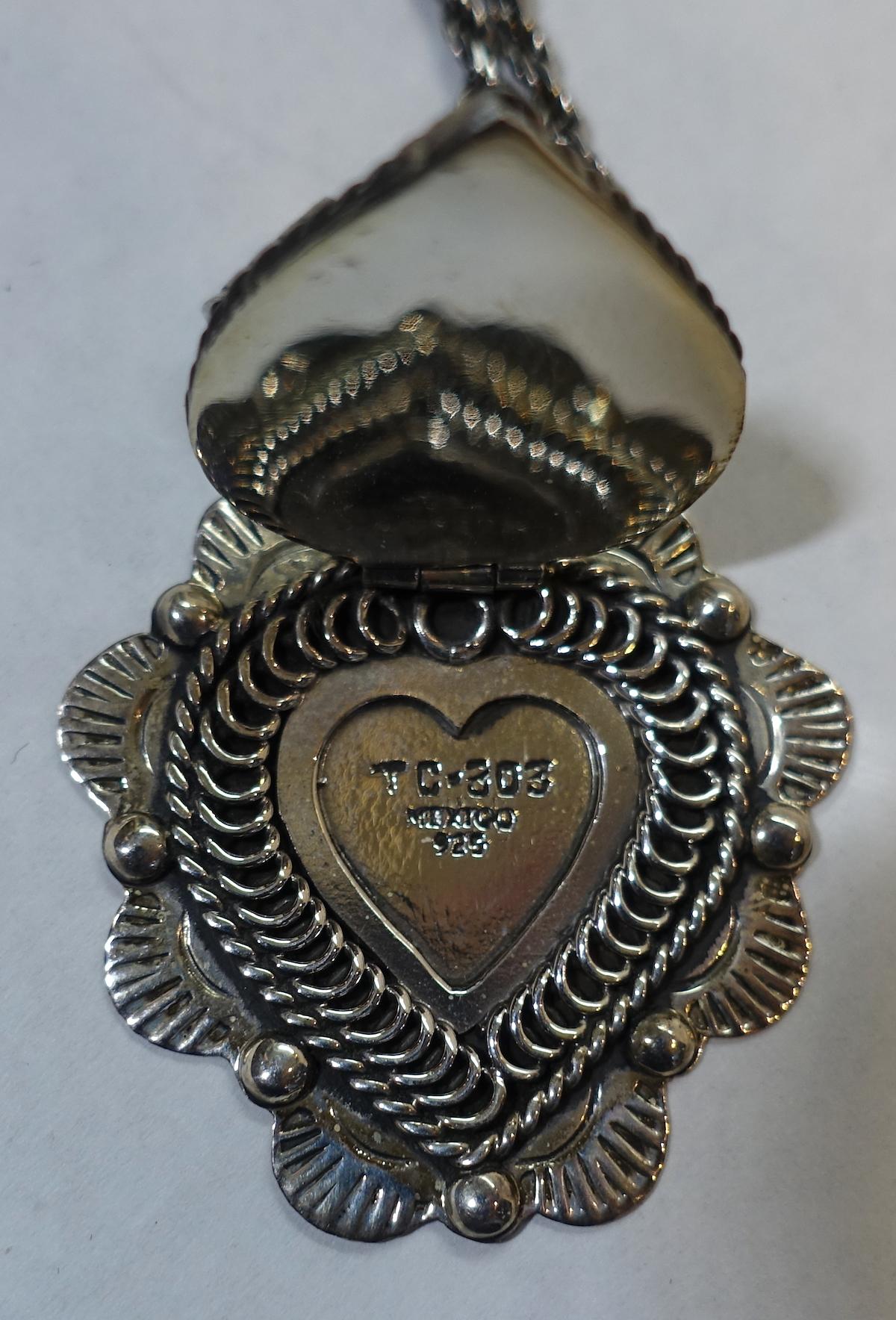 Vintage Signed Taxco Mexico Sterling Heart Locket Necklace 2