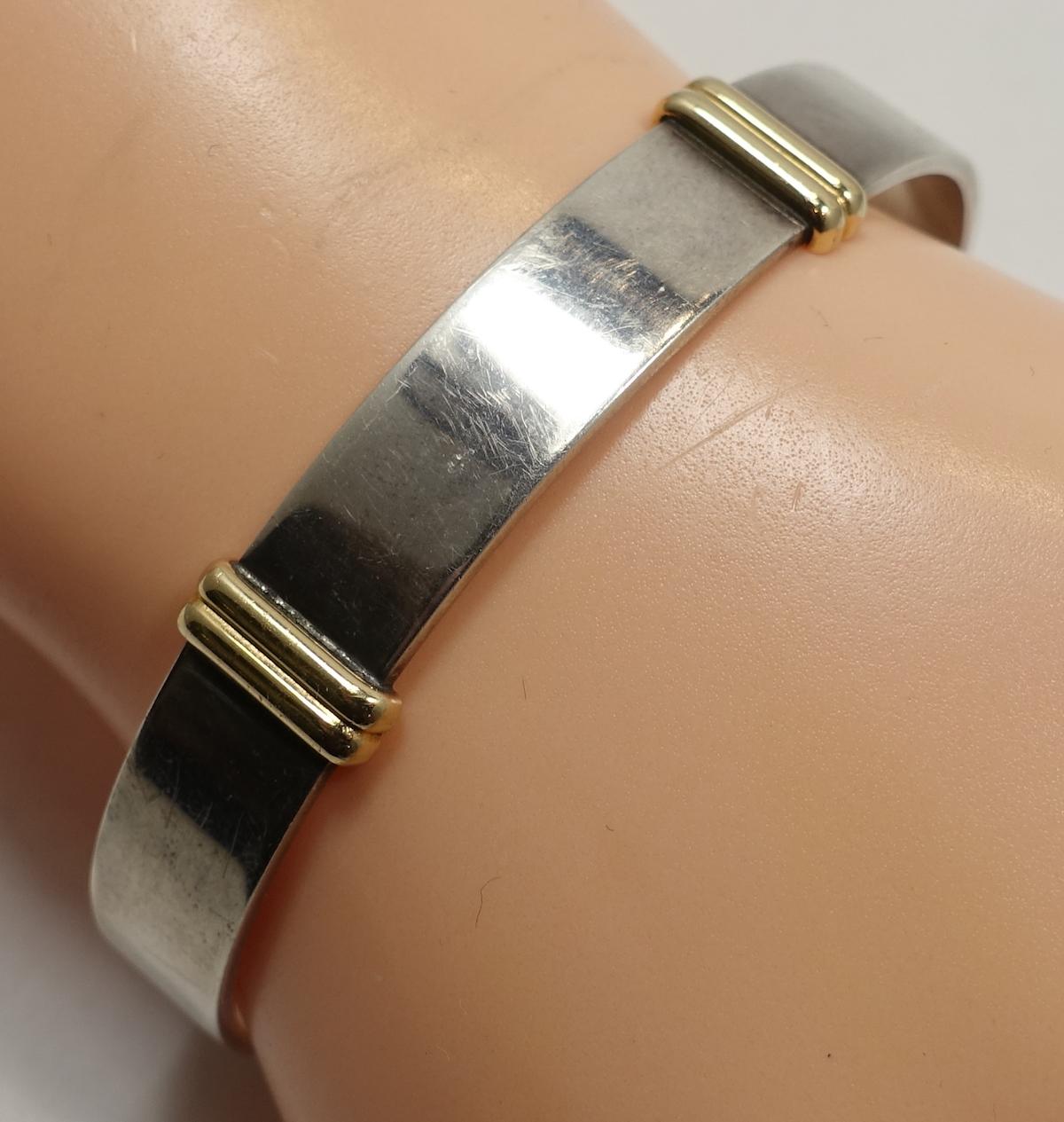 Vintage Signed Tiffany 14kt Gold & Sterling Silver Cuff In Good Condition For Sale In New York, NY