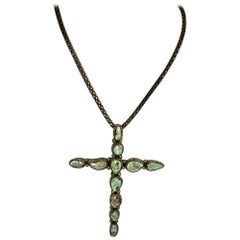 Retro Signed Tom Willeto Sterling Navajo Green Turquoise Cross With Chain