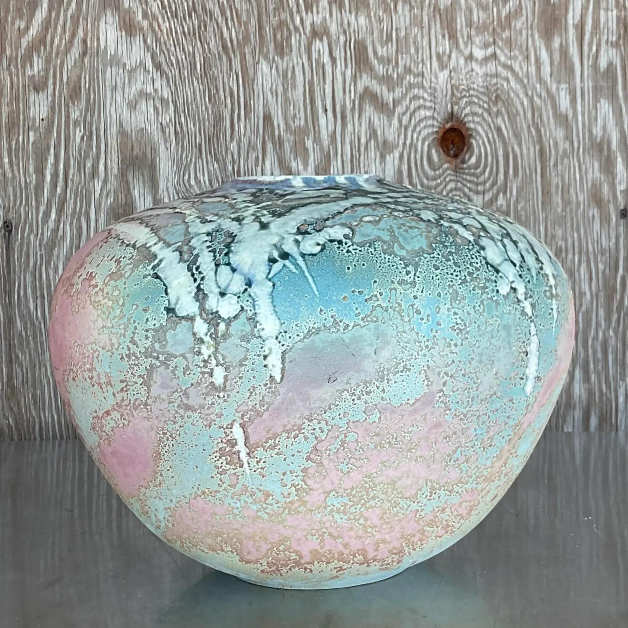 Vintage Signed Tony Evans Raku Pottery Seed Pot Form 1
