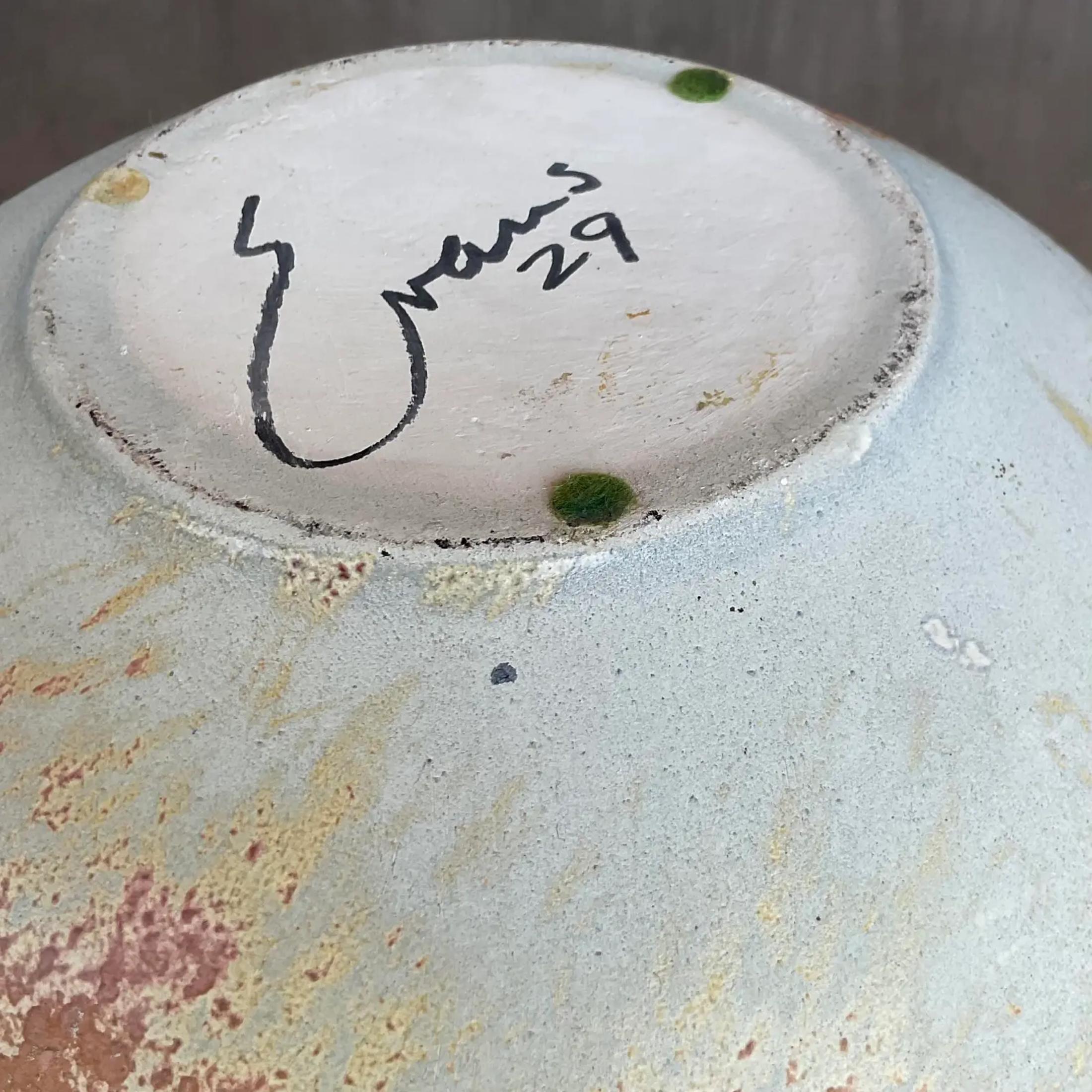 Vintage Signed Tony Evans Raku Pottery Seed Pot Form im Angebot 1