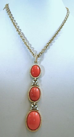 Vintage Signed Trifari Faux Coral Drop Necklace & Earrings Set