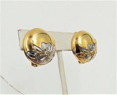 Vintage Signed Valentino Goldtone Rhodium Plate Rhinestone Flower Clip Earrings