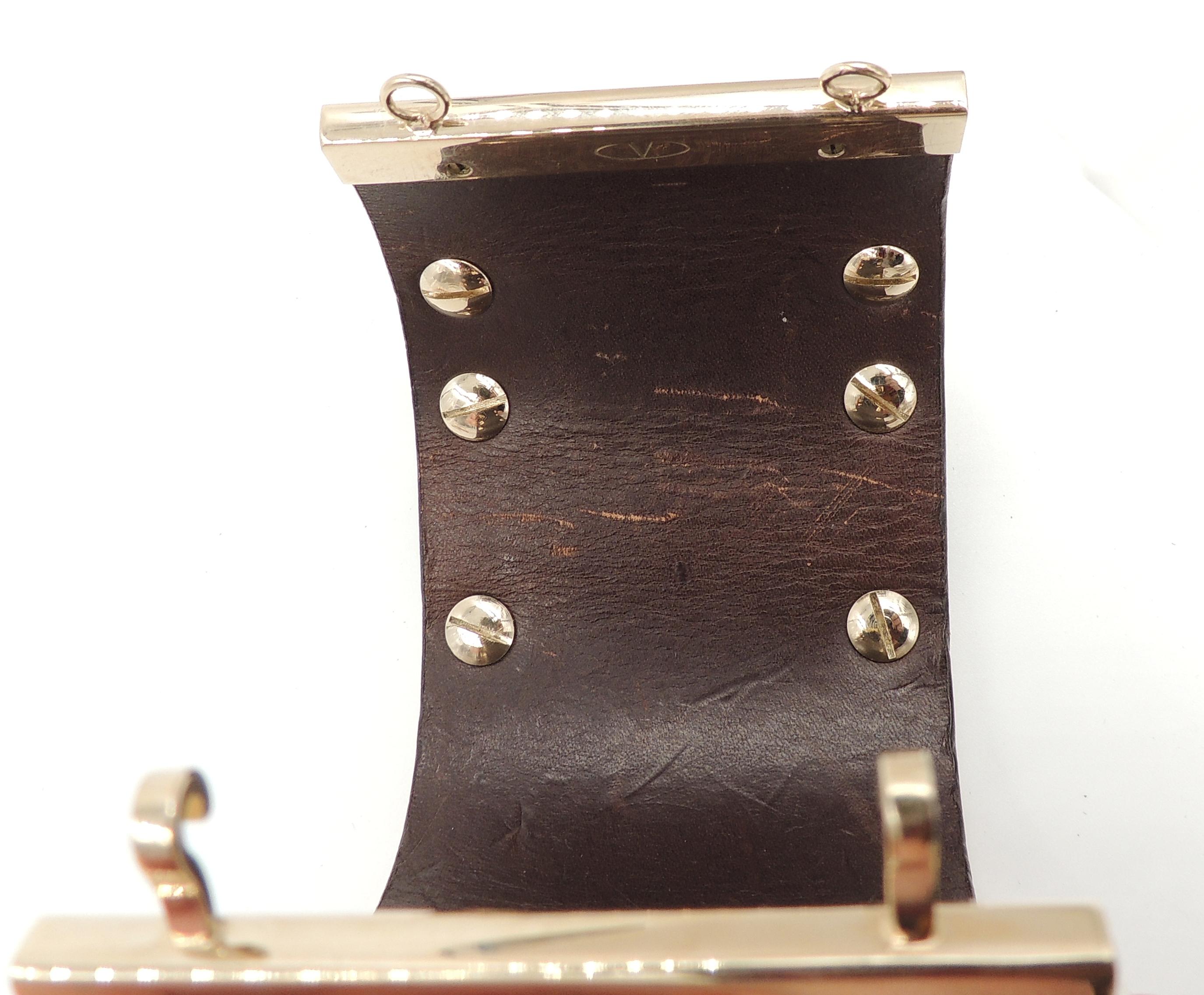 Vintage Signed Valentino Leather & Enamel Zebra Stripe Rhinestone Cuff Bracelet For Sale 4