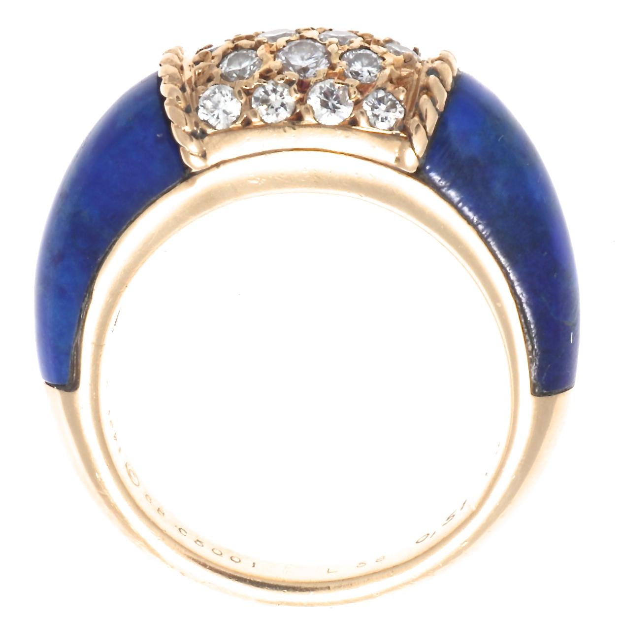 Contemporary Vintage Signed Van Cleef & Arpels Diamond Lapis 18 Karat Gold Philippine Ring