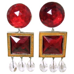 Vintage Signed Victor Carranza Red Dangling Earrings