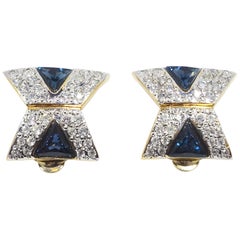 Vintage Signed Vogue Bijoux Blue & Clear Crystals Earrings