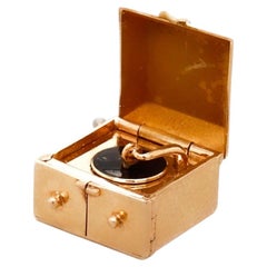 Vintage Signed Walter Lampl 14K Gold & Enamel Record Player Turntable Charm