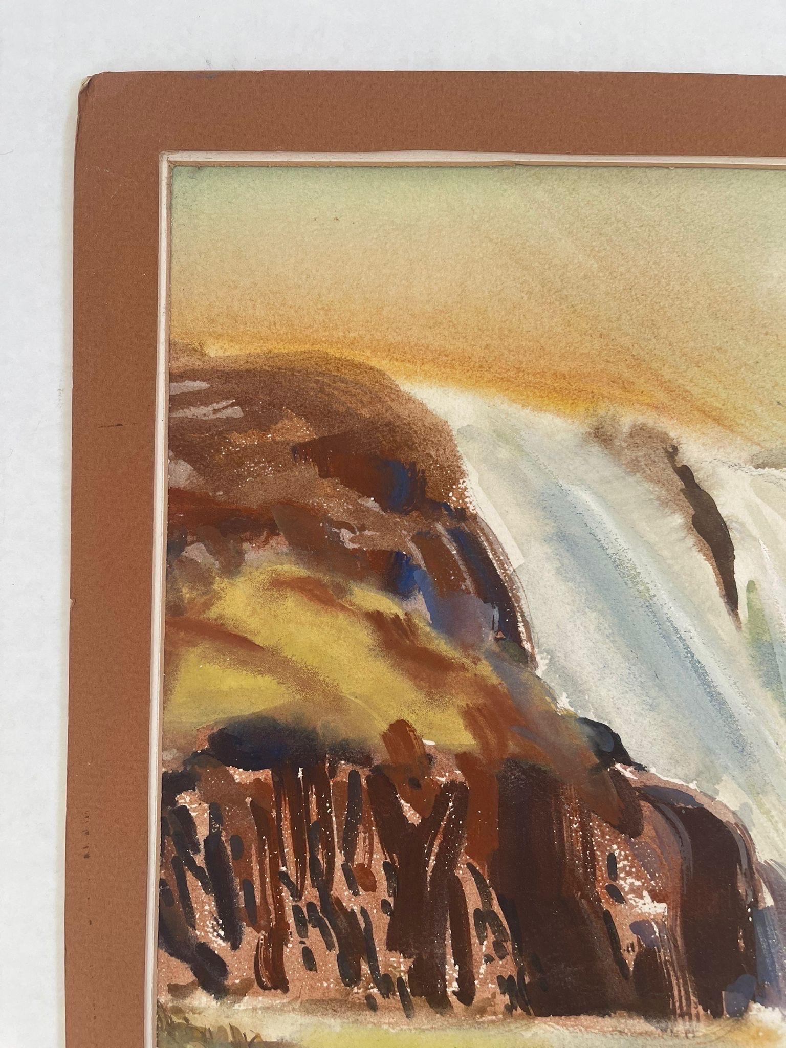 Vintage Signed Waterfall and Hunter Landscape Artwork. In Good Condition For Sale In Seattle, WA