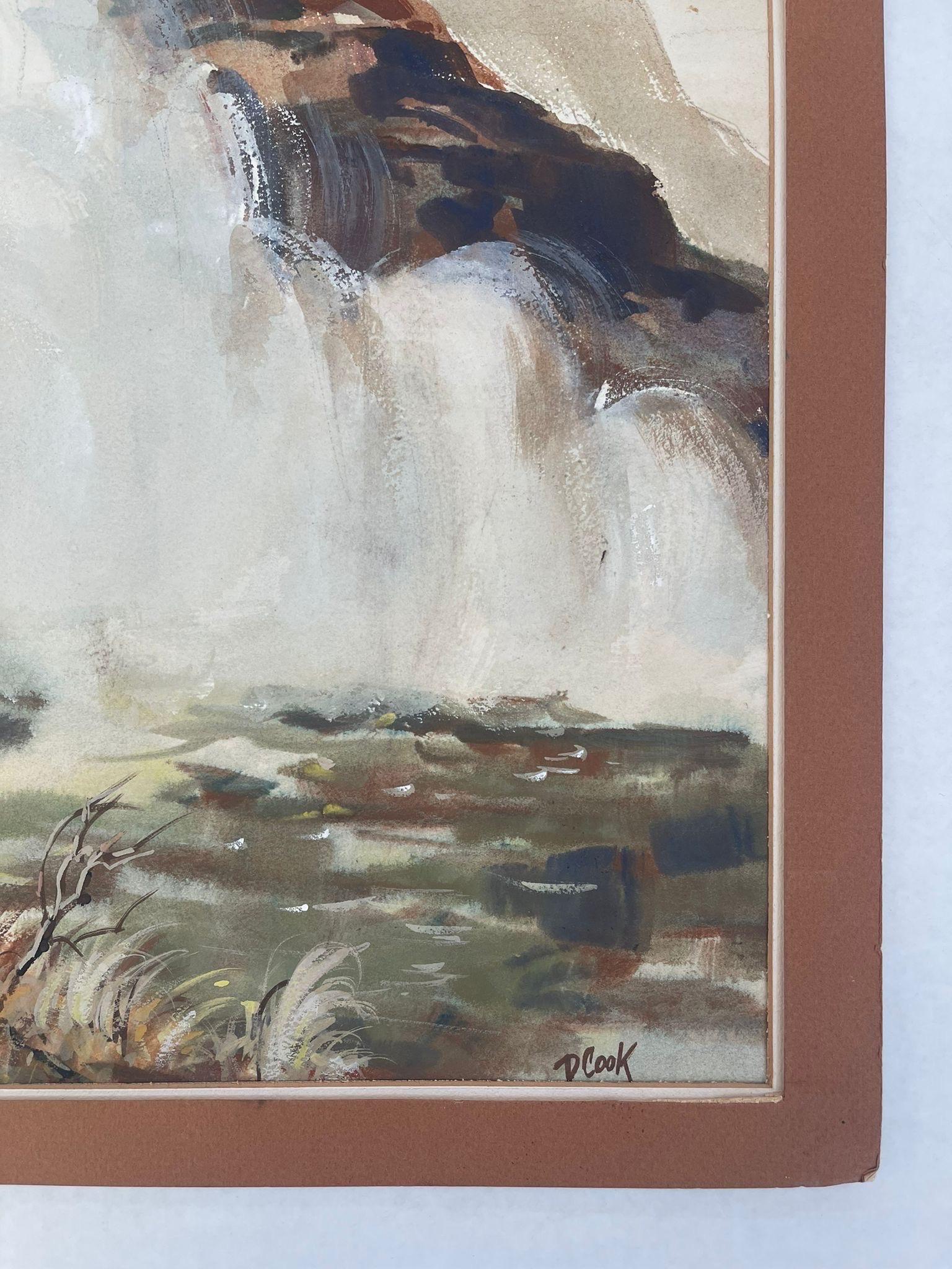 Late 20th Century Vintage Signed Waterfall and Hunter Landscape Artwork. For Sale