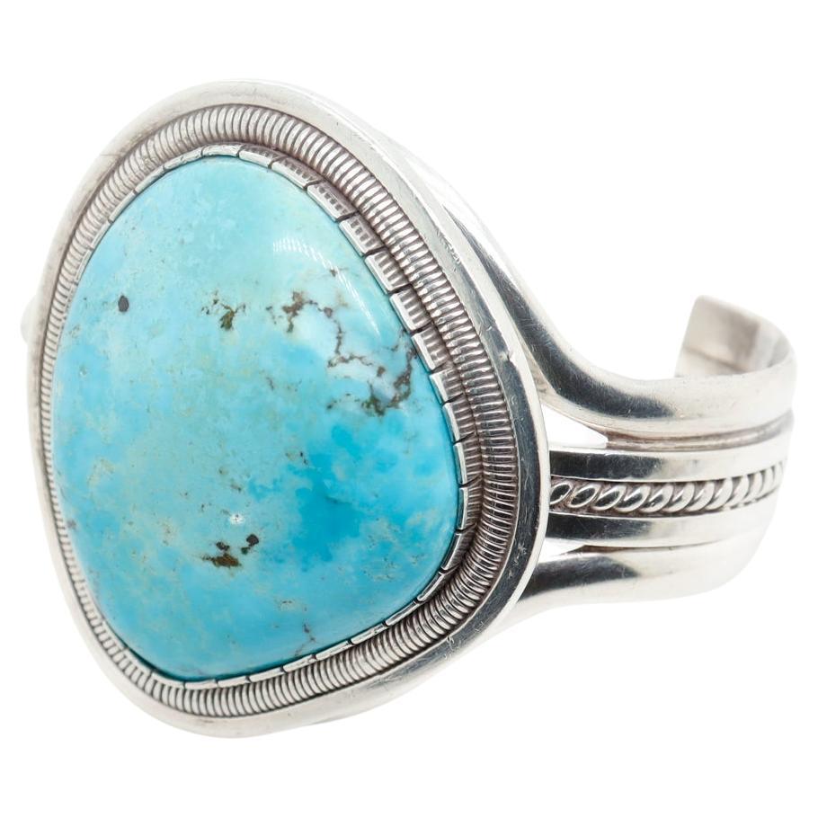 Manchette vintage signée William Vandever Old Pawn Navajo Silver & Turquoise Cabochon en vente