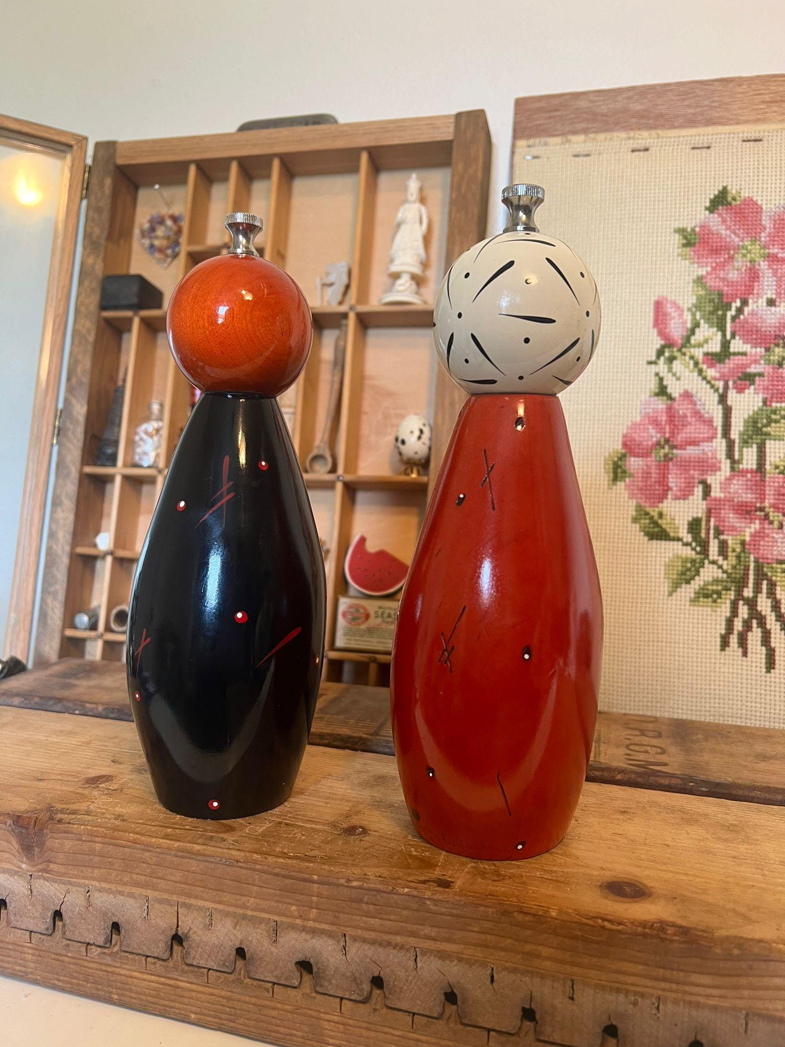 Mid-Century Modern Vintage Signed Wooden Salt and Pepper Shakers.