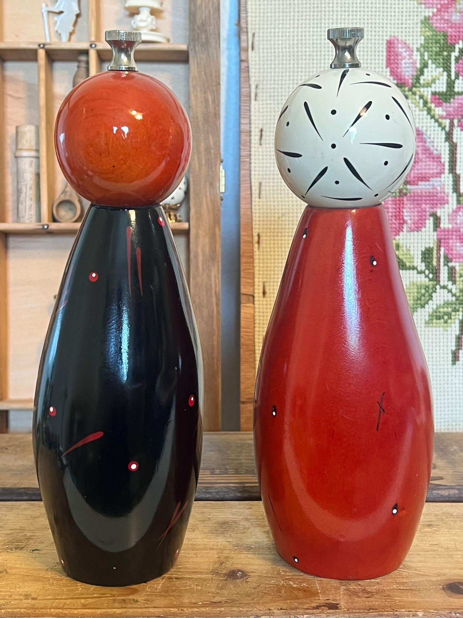Contemporary Vintage Signed Wooden Salt and Pepper Shakers.