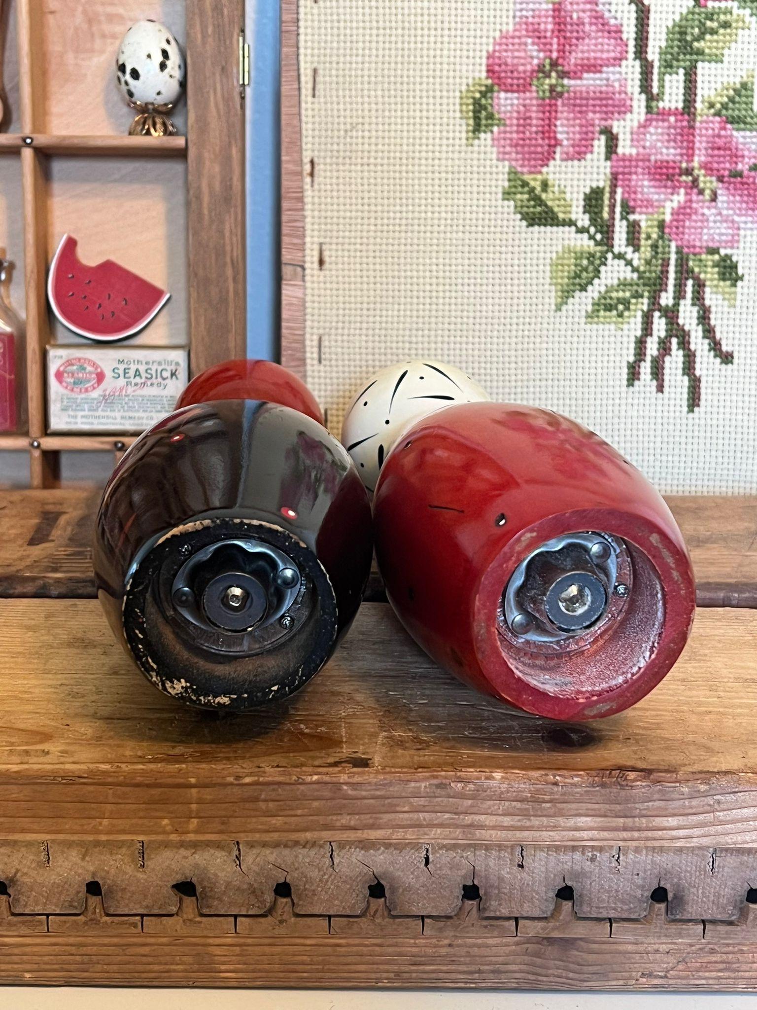 Vintage Signed Wooden Salt and Pepper Shakers. 1