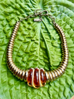 Vintage Signed Yves Saint Laurent Rive Gauche Citrine Tubogas Necklace Runway