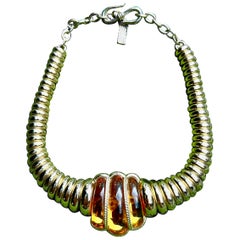 Vintage Signed Yves Saint Laurent Rive Gauche Citrine Tubogas Necklace Runway